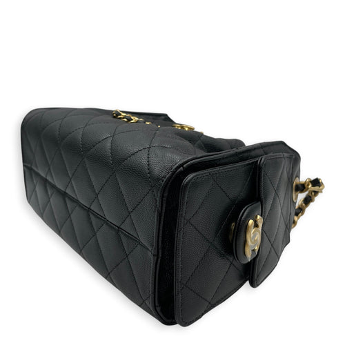 C25  Mini Black Shoulder Bag in Caviar Leather Brushed Gold hardware