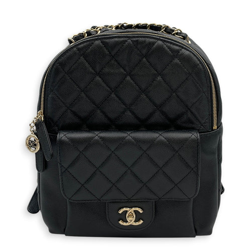 CC Day  Small Black Backpack in Caviar Leather Silver hardware