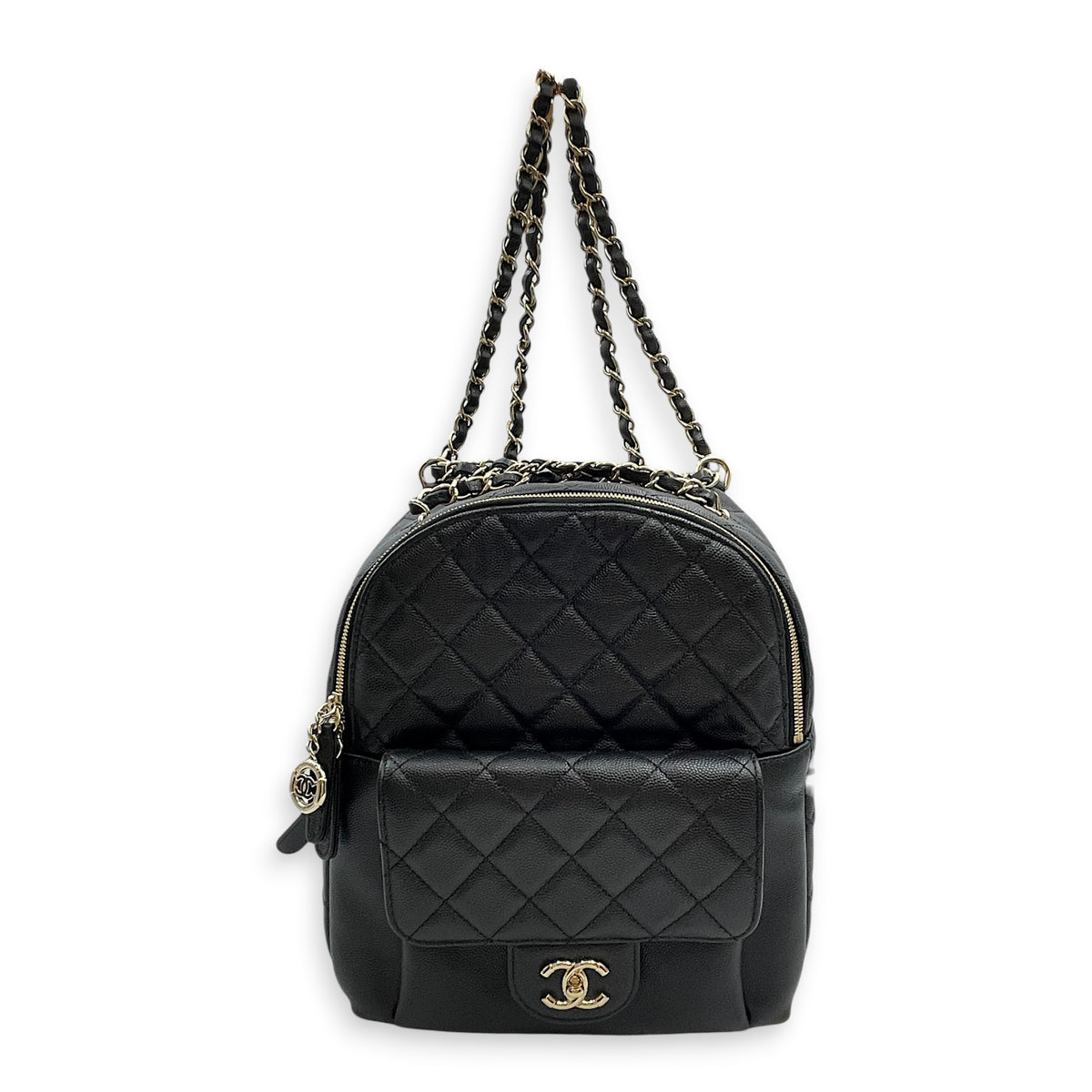 CC Day  Small Black Backpack in Caviar Leather Silver hardware