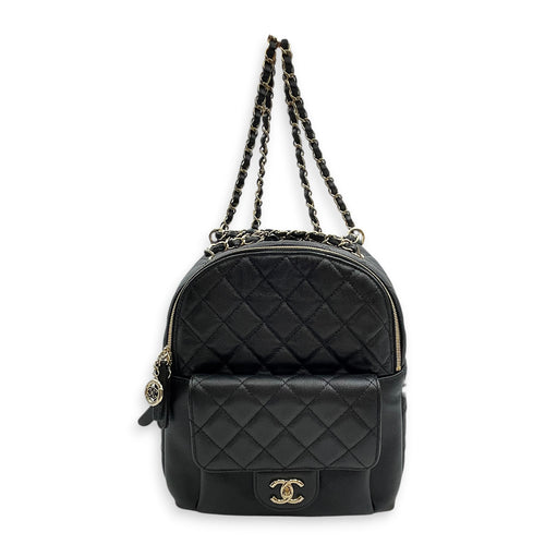 CC Day  Small Black Backpack in Caviar Leather Silver hardware