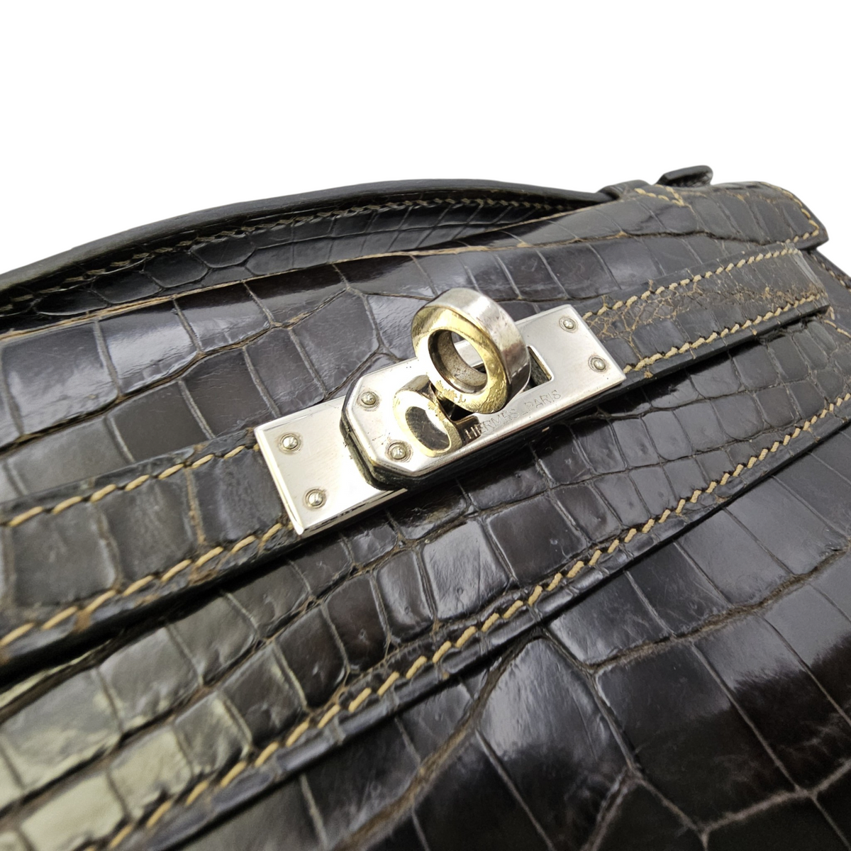 Kelly Pochette Graphite in Shiny Niloticus Palladium hardware