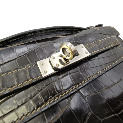 Kelly Pochette Graphite in Shiny Niloticus Palladium hardware