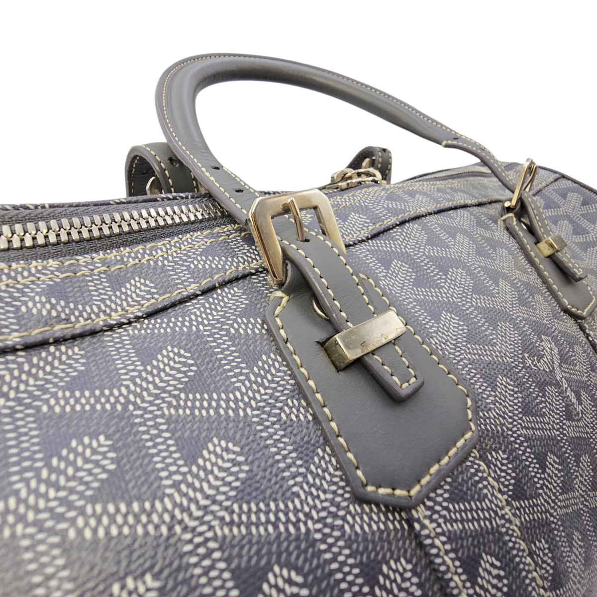 Croisiere Duffle  Grey Top Handle Bag in Coated Canvas Silver hardware