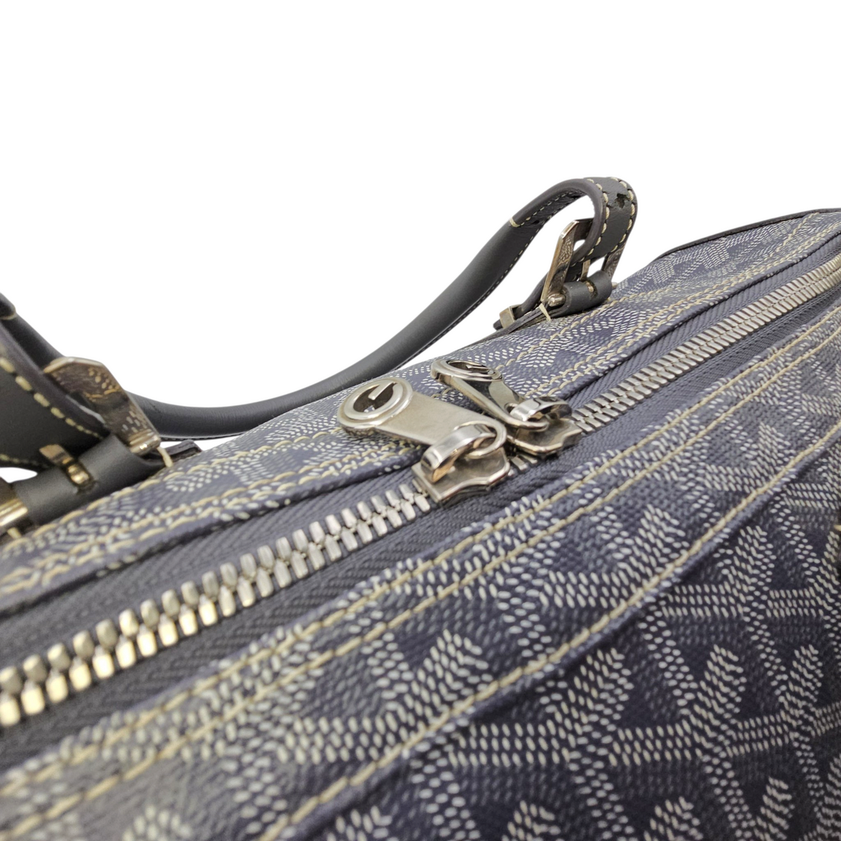 Croisiere Duffle  Grey Top Handle Bag in Coated Canvas Silver hardware