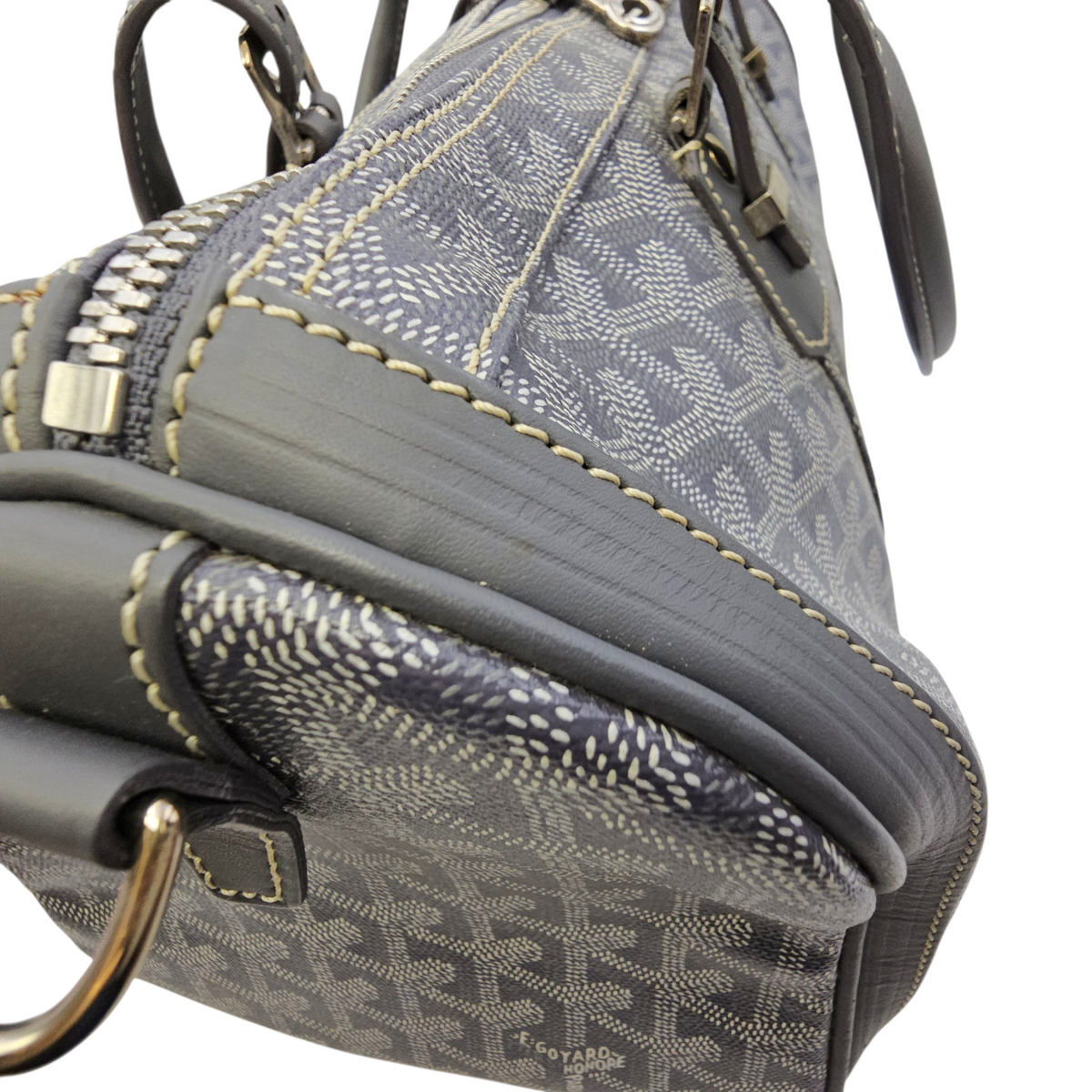Croisiere Duffle  Grey Top Handle Bag in Coated Canvas Silver hardware