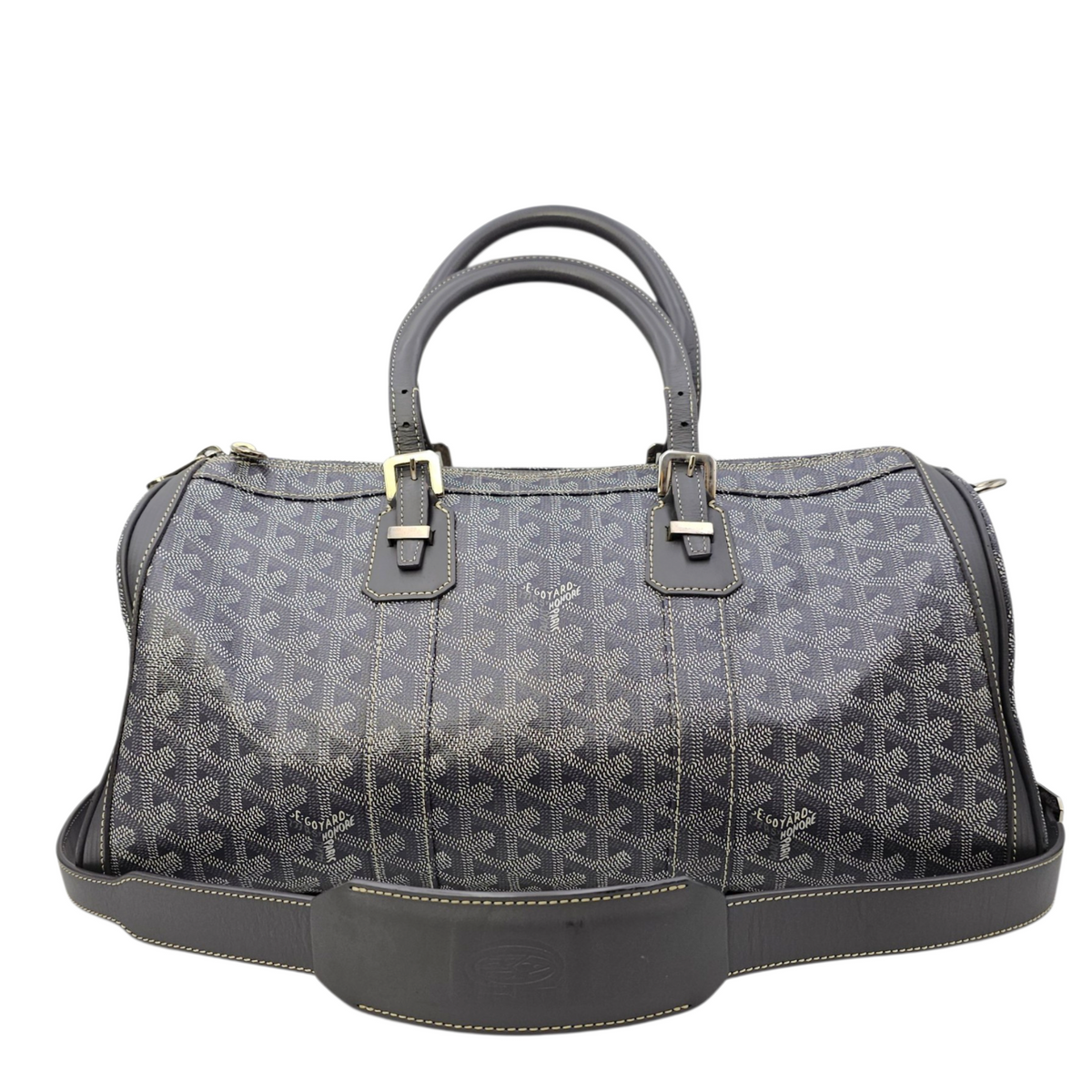 Croisiere Duffle  Grey Top Handle Bag in Coated Canvas Silver hardware
