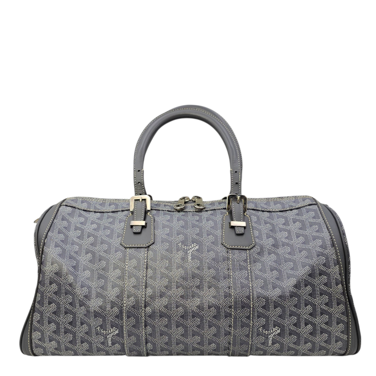 Croisiere Duffle  Grey Top Handle Bag in Coated Canvas Silver hardware