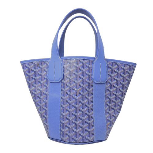 Le Jardin Belharra  PM Blue Tote Bag in Coated Canvas Silver hardware