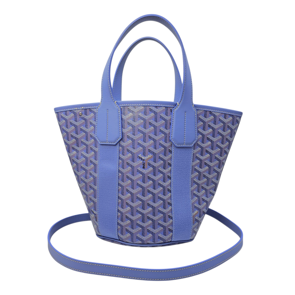 Le Jardin Belharra  PM Blue Tote Bag in Coated Canvas Silver hardware