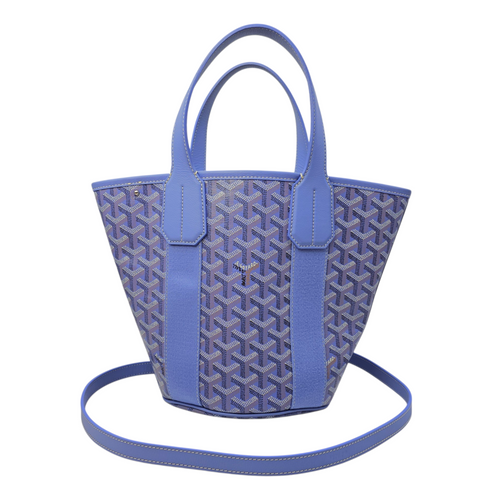 Le Jardin Belharra  PM Blue Tote Bag in Coated Canvas Silver hardware
