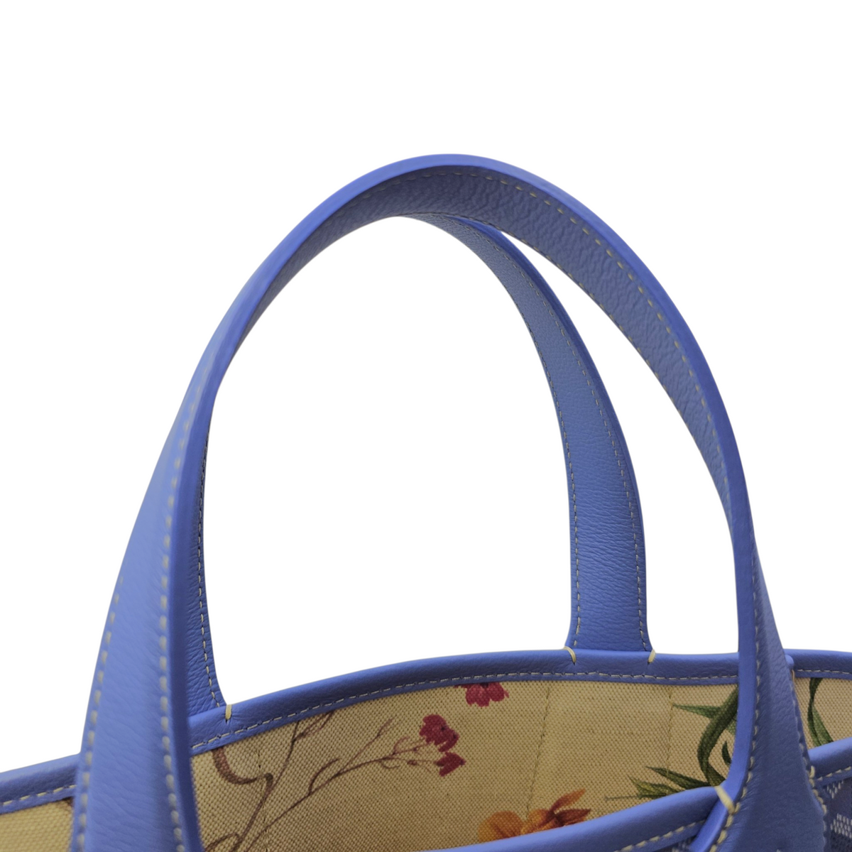 Le Jardin Belharra  PM Blue Tote Bag in Coated Canvas Silver hardware