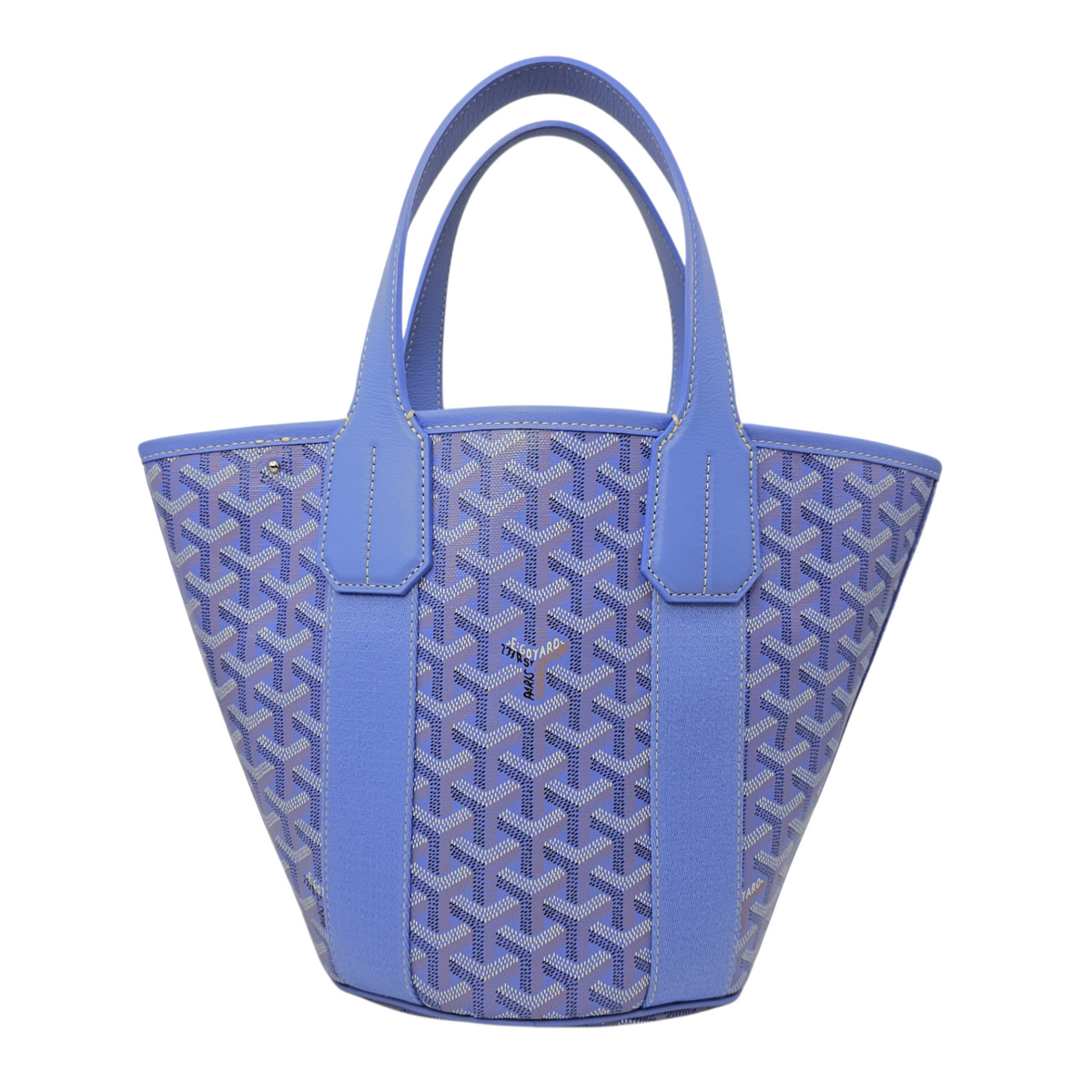 Le Jardin Belharra  PM Blue Tote Bag in Coated Canvas Silver hardware