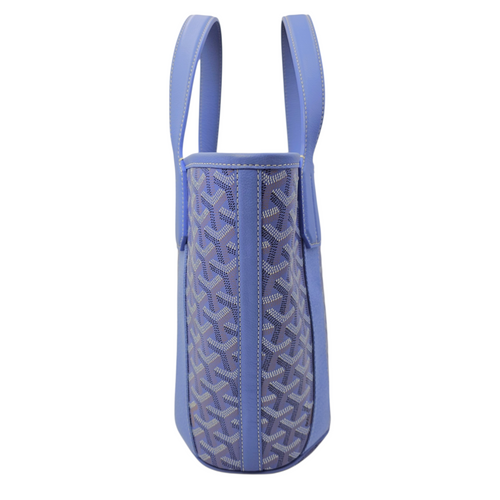 Le Jardin Belharra  PM Blue Tote Bag in Coated Canvas Silver hardware