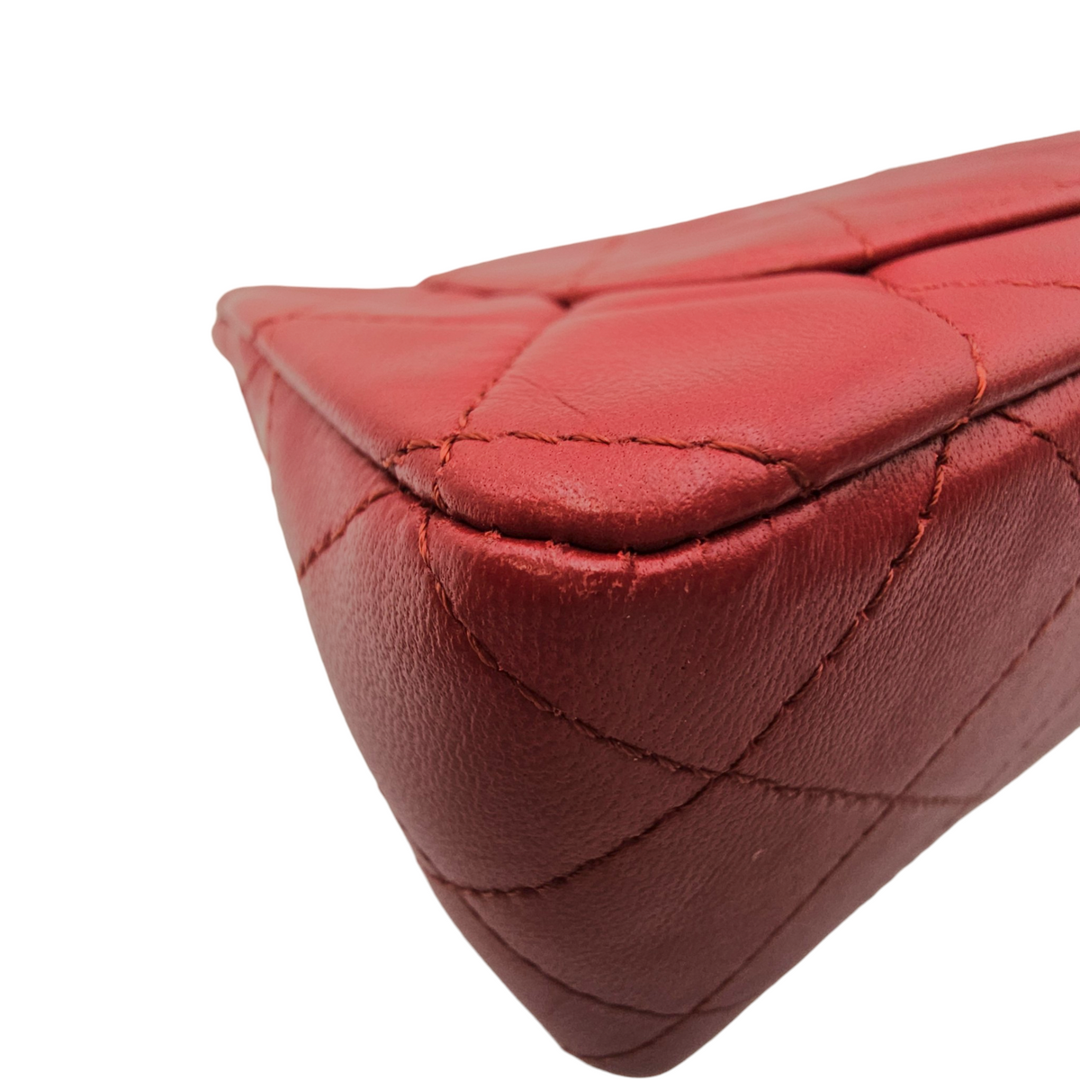 Rectangular  Mini Red Shoulder Bag in Lambskin Silver hardware