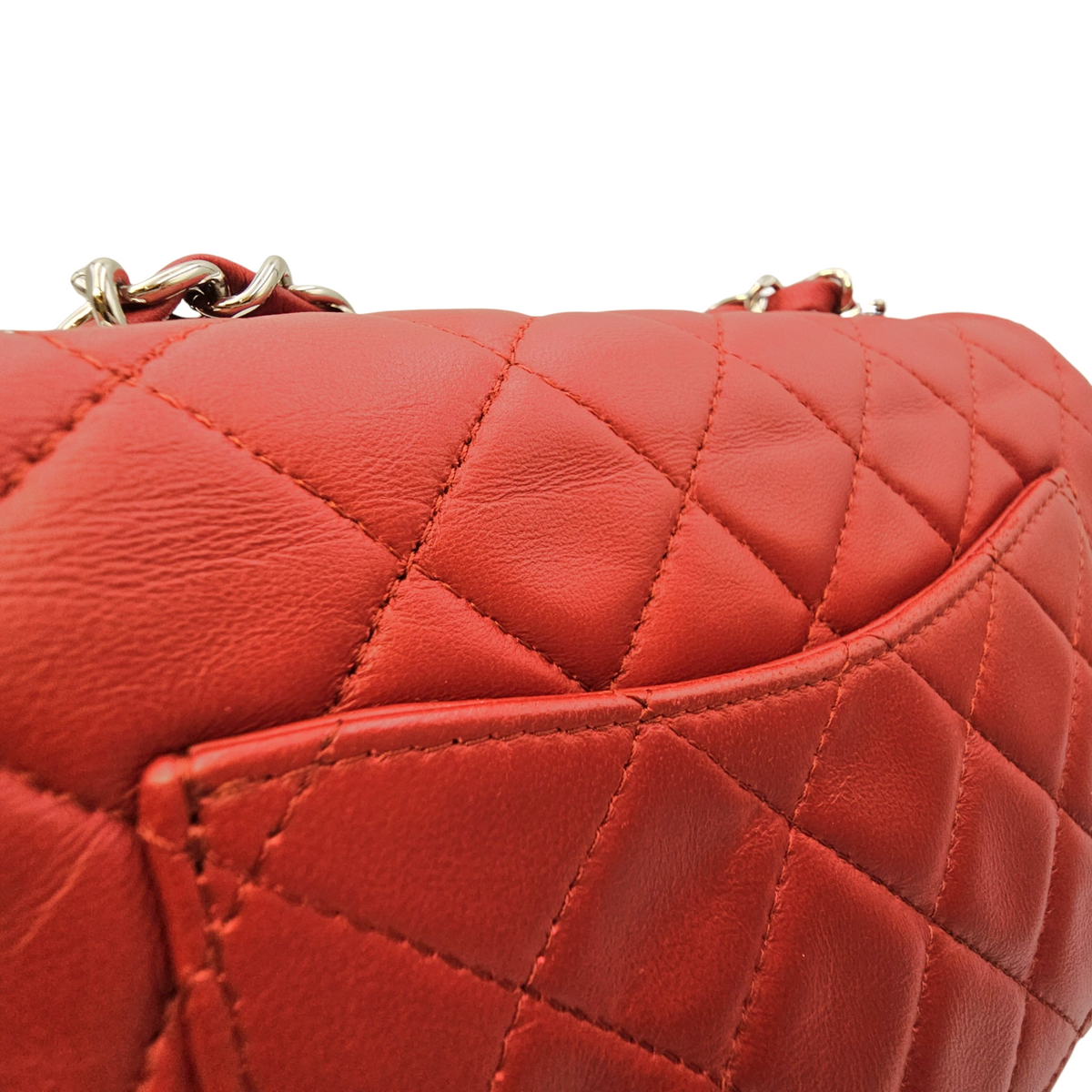Rectangular  Mini Red Shoulder Bag in Lambskin Silver hardware