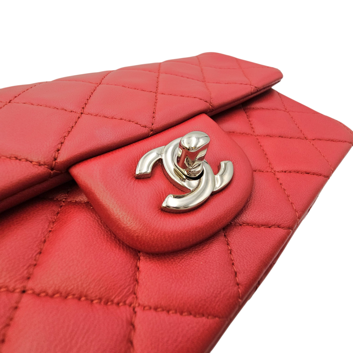 Rectangular  Mini Red Shoulder Bag in Lambskin Silver hardware