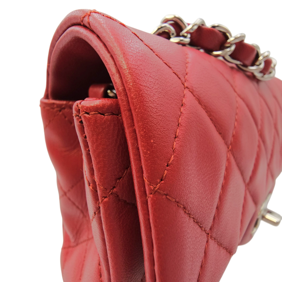 Rectangular  Mini Red Shoulder Bag in Lambskin Silver hardware