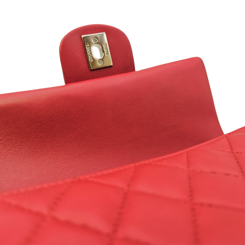 Rectangular  Mini Red Shoulder Bag in Lambskin Silver hardware