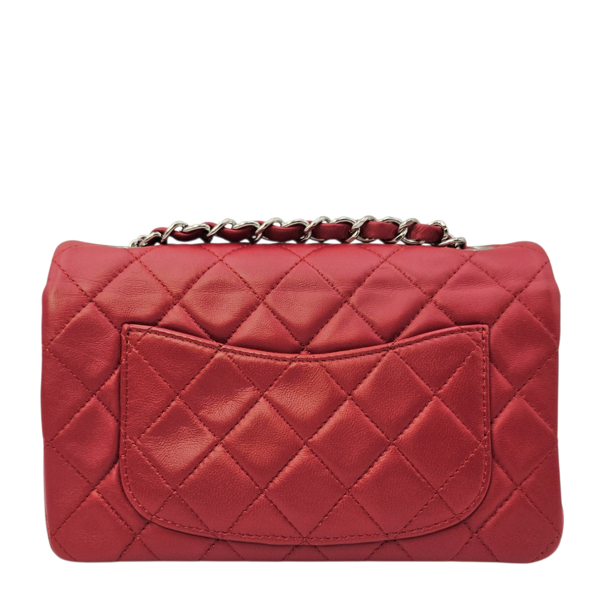 Rectangular  Mini Red Shoulder Bag in Lambskin Silver hardware