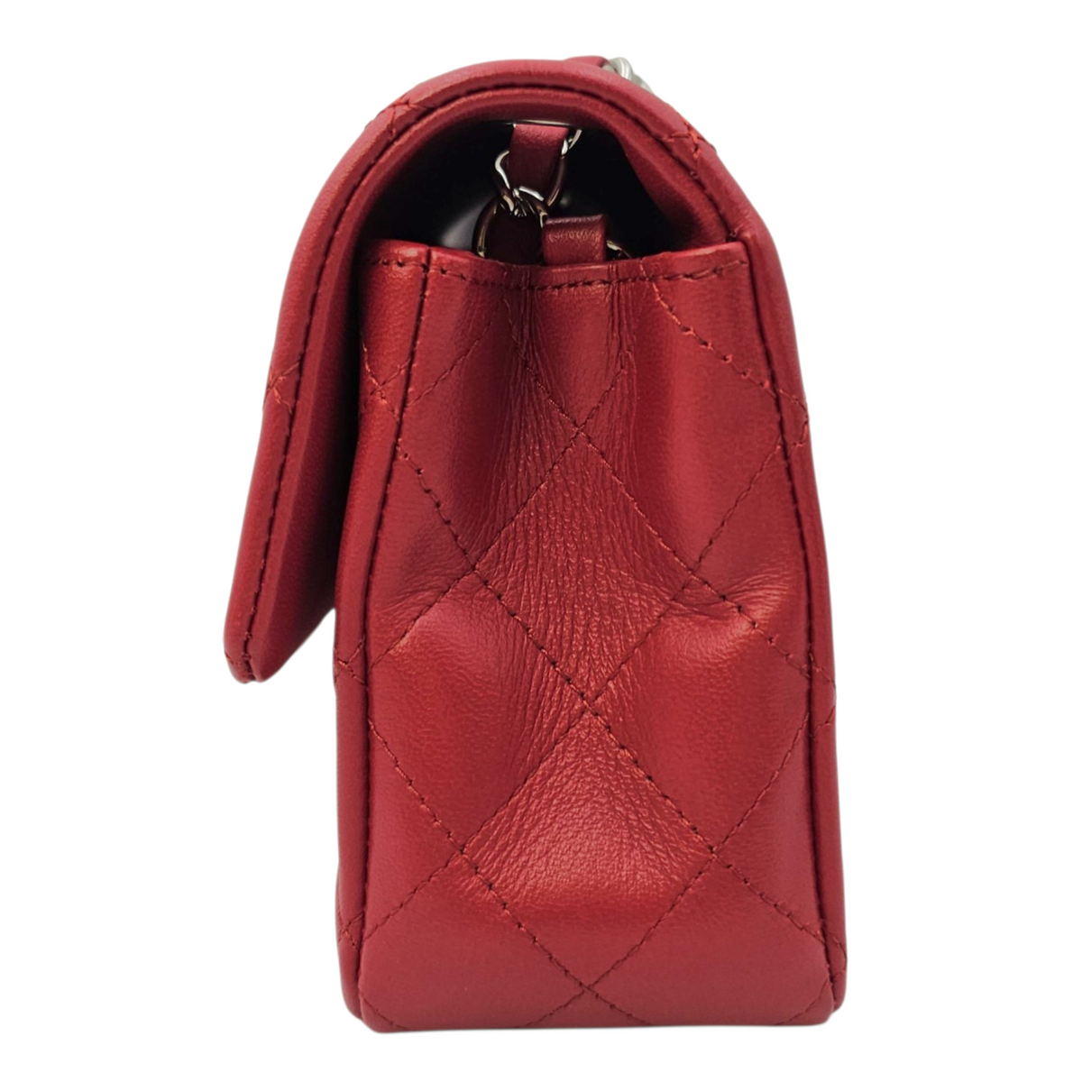 Rectangular  Mini Red Shoulder Bag in Lambskin Silver hardware