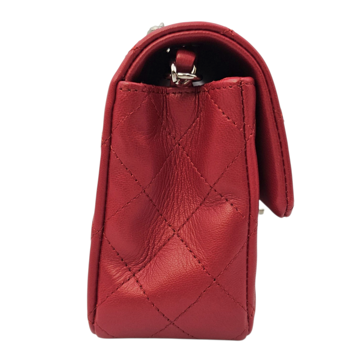 Rectangular  Mini Red Shoulder Bag in Lambskin Silver hardware