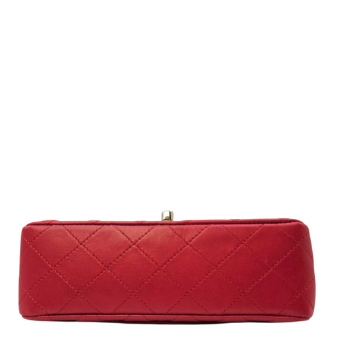 Rectangular  Mini Red Shoulder Bag in Lambskin Silver hardware