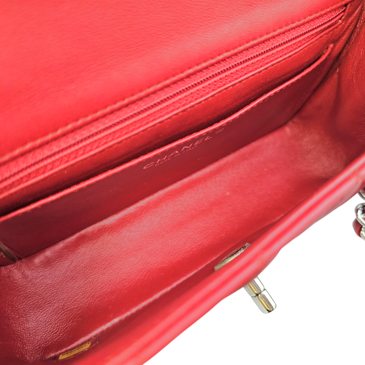 Rectangular  Mini Red Shoulder Bag in Lambskin Silver hardware