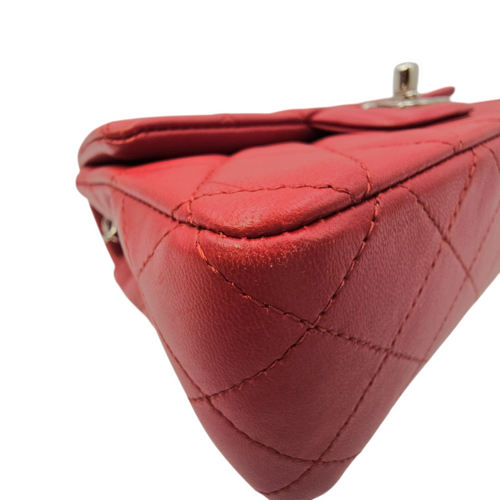 Rectangular  Mini Red Shoulder Bag in Lambskin Silver hardware