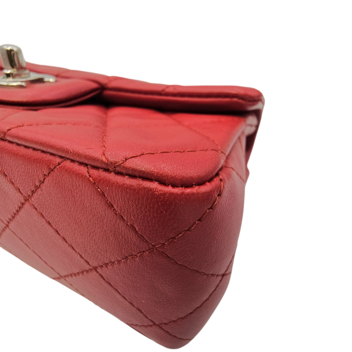 Rectangular  Mini Red Shoulder Bag in Lambskin Silver hardware