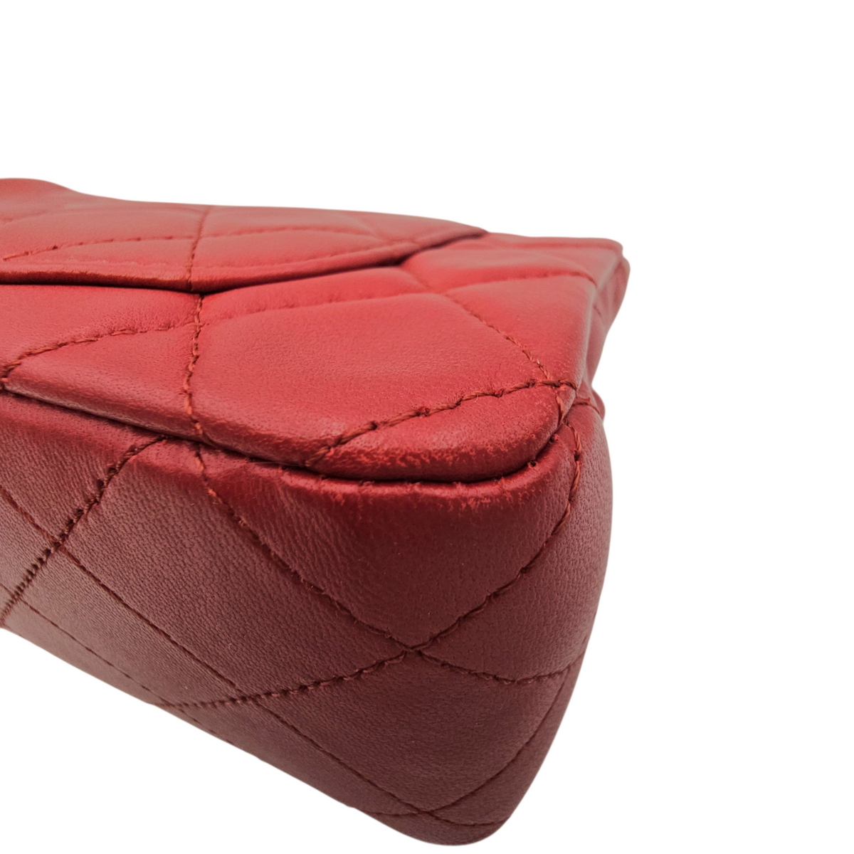Rectangular  Mini Red Shoulder Bag in Lambskin Silver hardware
