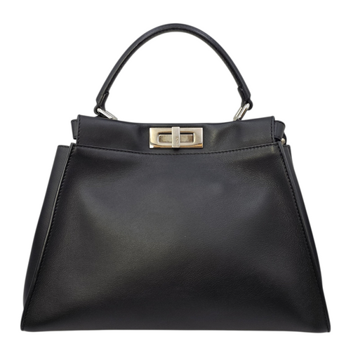 Peekaboo Black Top Handle Bag in Calfskin Silver hardware
