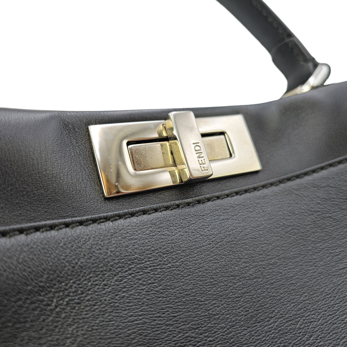 Peekaboo Black Top Handle Bag in Calfskin Silver hardware