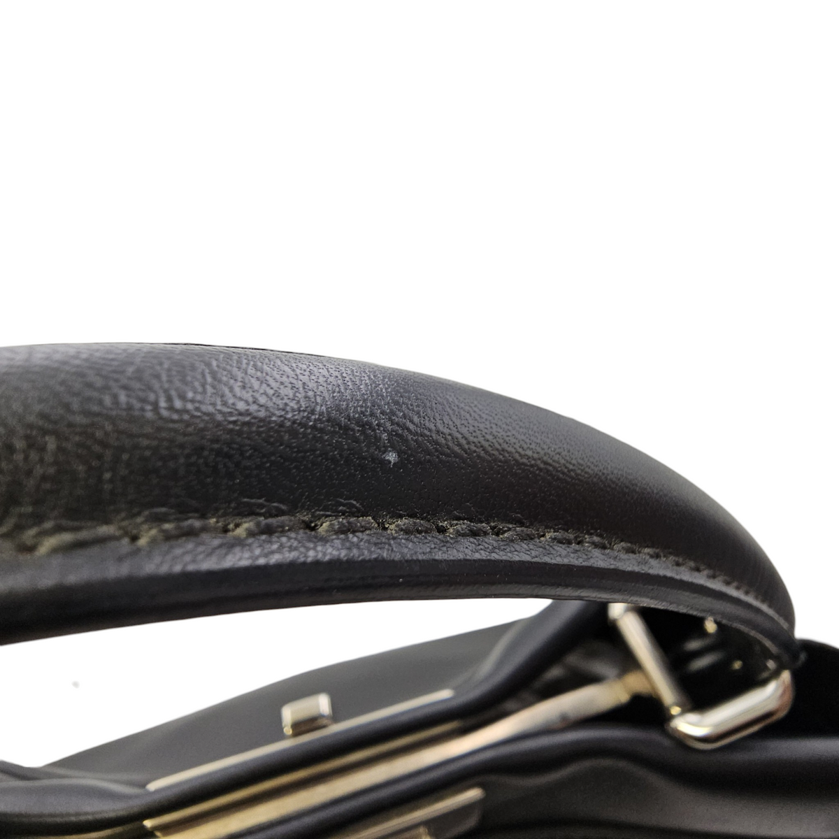 Peekaboo Black Top Handle Bag in Calfskin Silver hardware