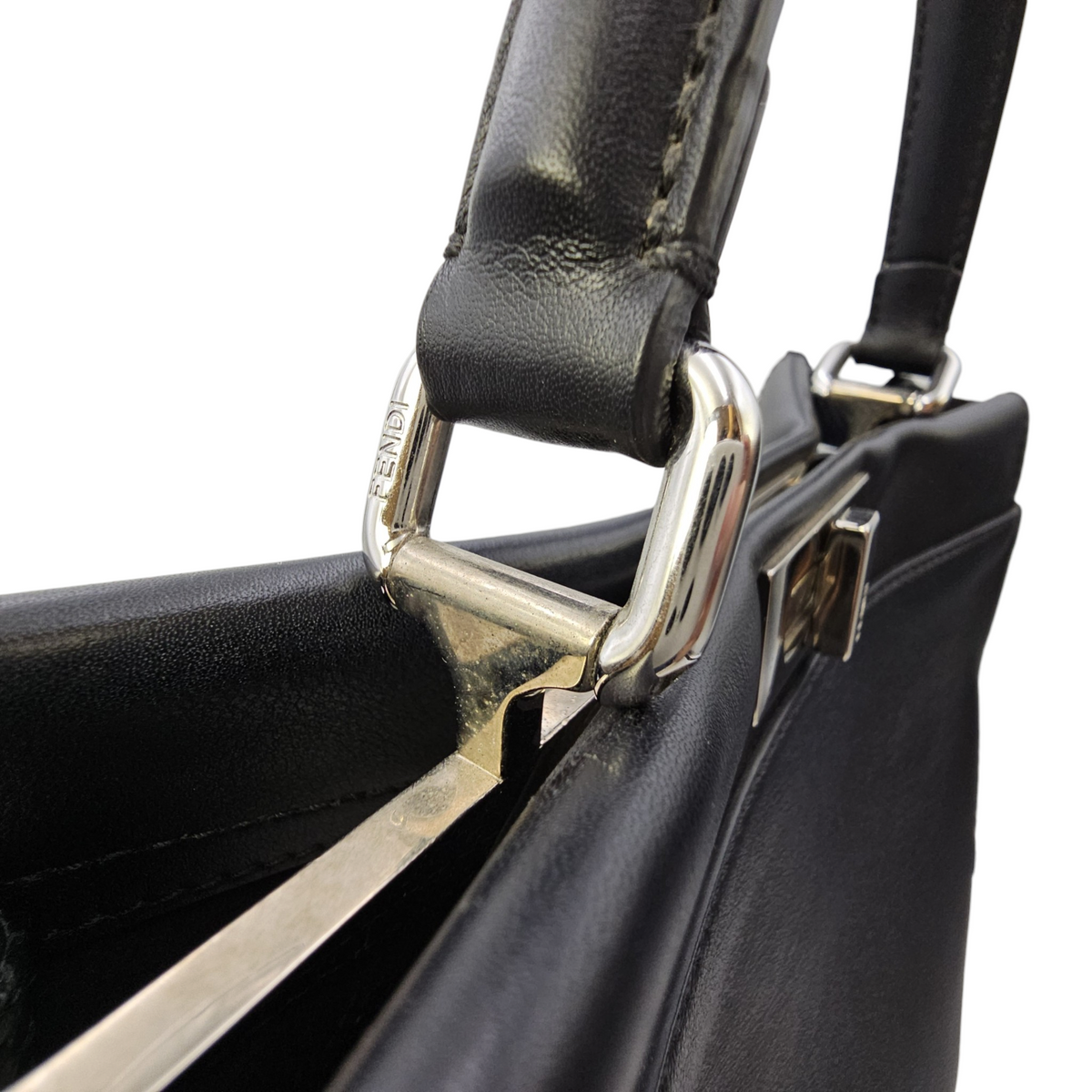 Peekaboo Black Top Handle Bag in Calfskin Silver hardware