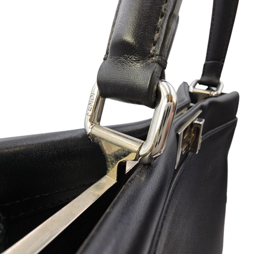 Peekaboo Black Top Handle Bag in Calfskin Silver hardware