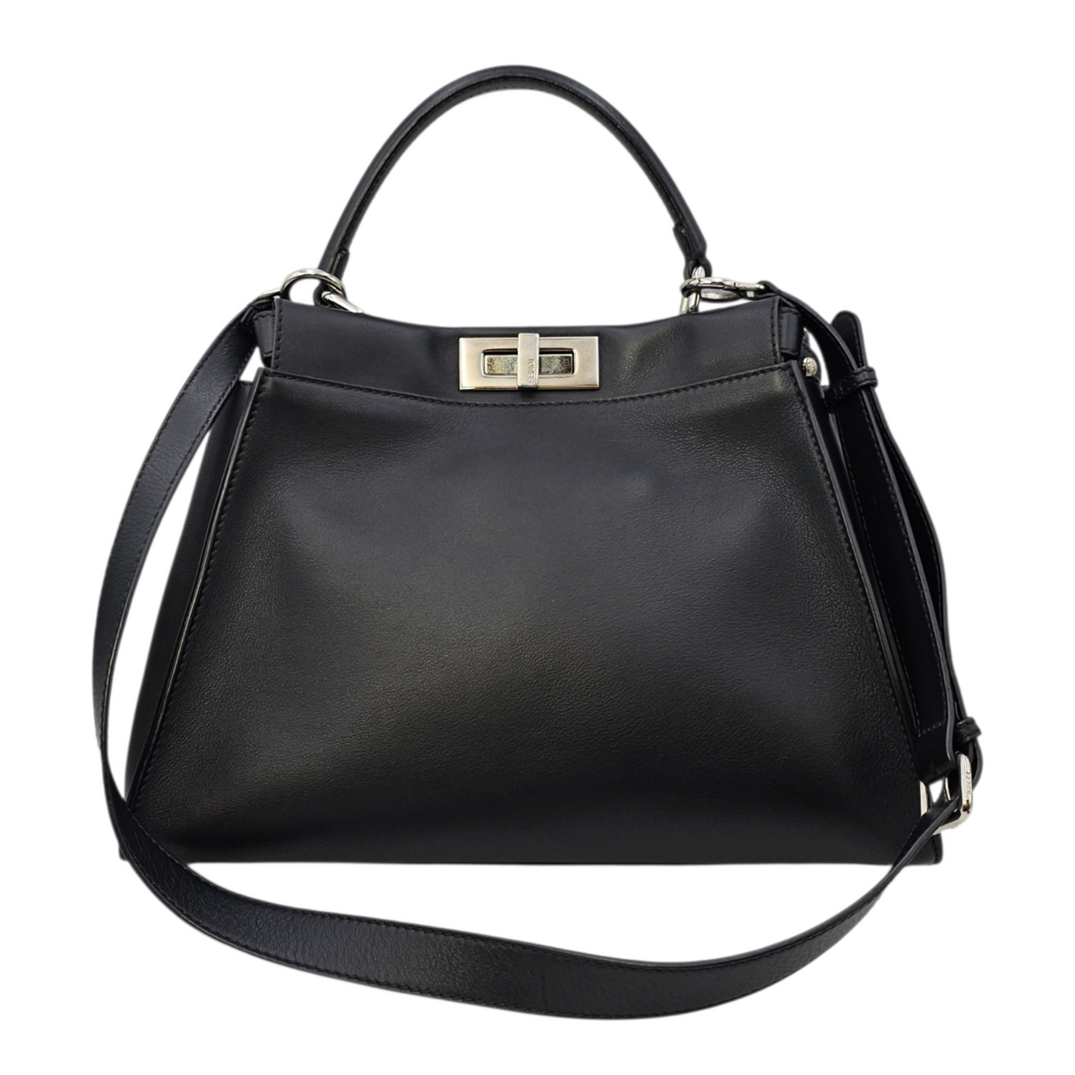 Peekaboo Black Top Handle Bag in Calfskin Silver hardware