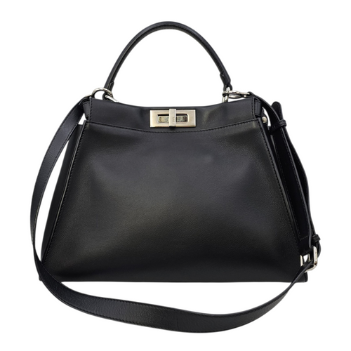 Peekaboo Black Top Handle Bag in Calfskin Silver hardware