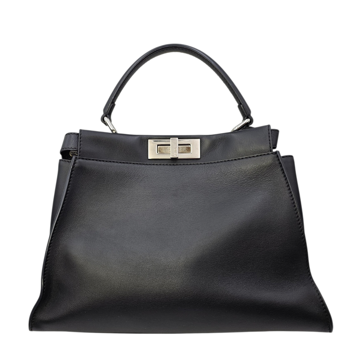 Peekaboo Black Top Handle Bag in Calfskin Silver hardware