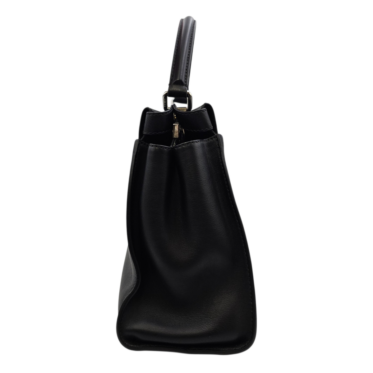 Peekaboo Black Top Handle Bag in Calfskin Silver hardware