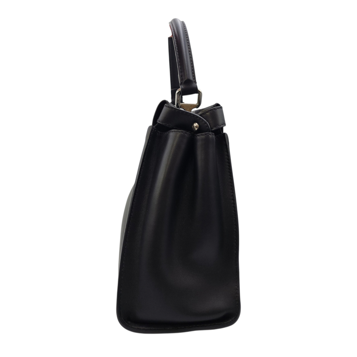 Peekaboo Black Top Handle Bag in Calfskin Silver hardware