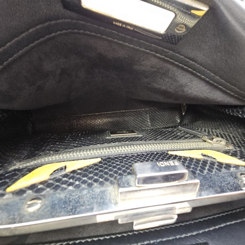 Peekaboo Black Top Handle Bag in Calfskin Silver hardware