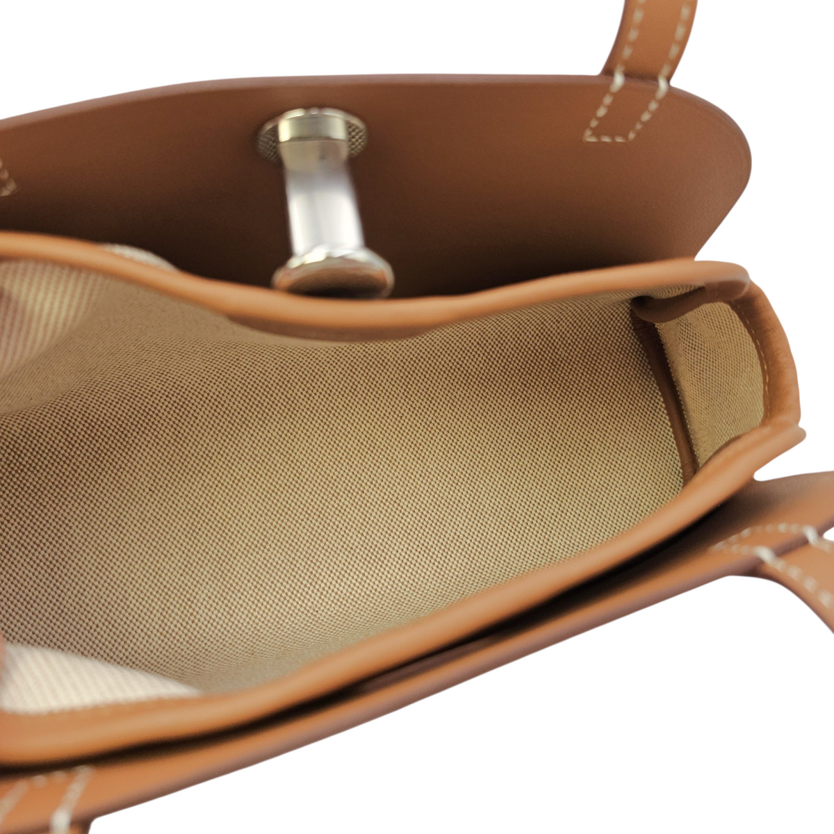 Tablier Sellier  Fauve/Gold/Ecru-beige in Vache Hunter/Swift/Toile Palladium hardware