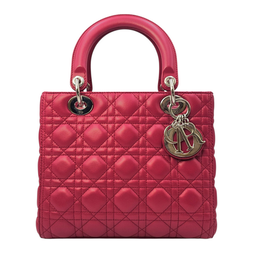 Lady Dior Red Top Handle Bag in Lambskin Silver hardware