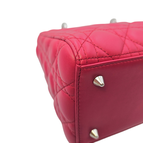 Lady Dior Red Top Handle Bag in Lambskin Silver hardware