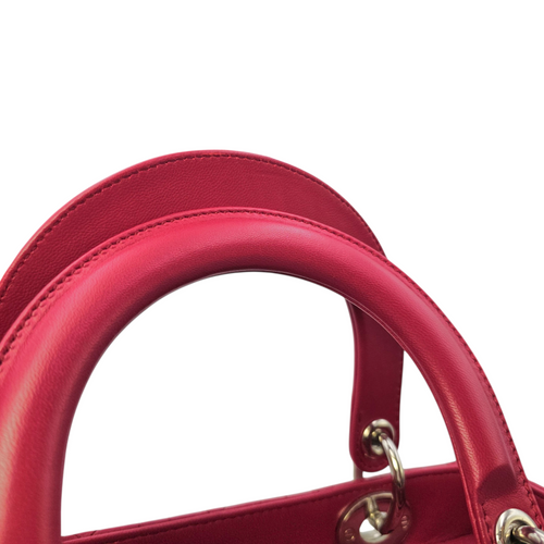 Lady Dior Red Top Handle Bag in Lambskin Silver hardware