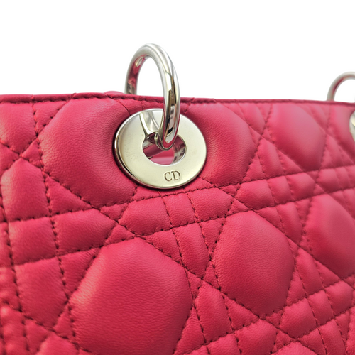 Lady Dior Red Top Handle Bag in Lambskin Silver hardware