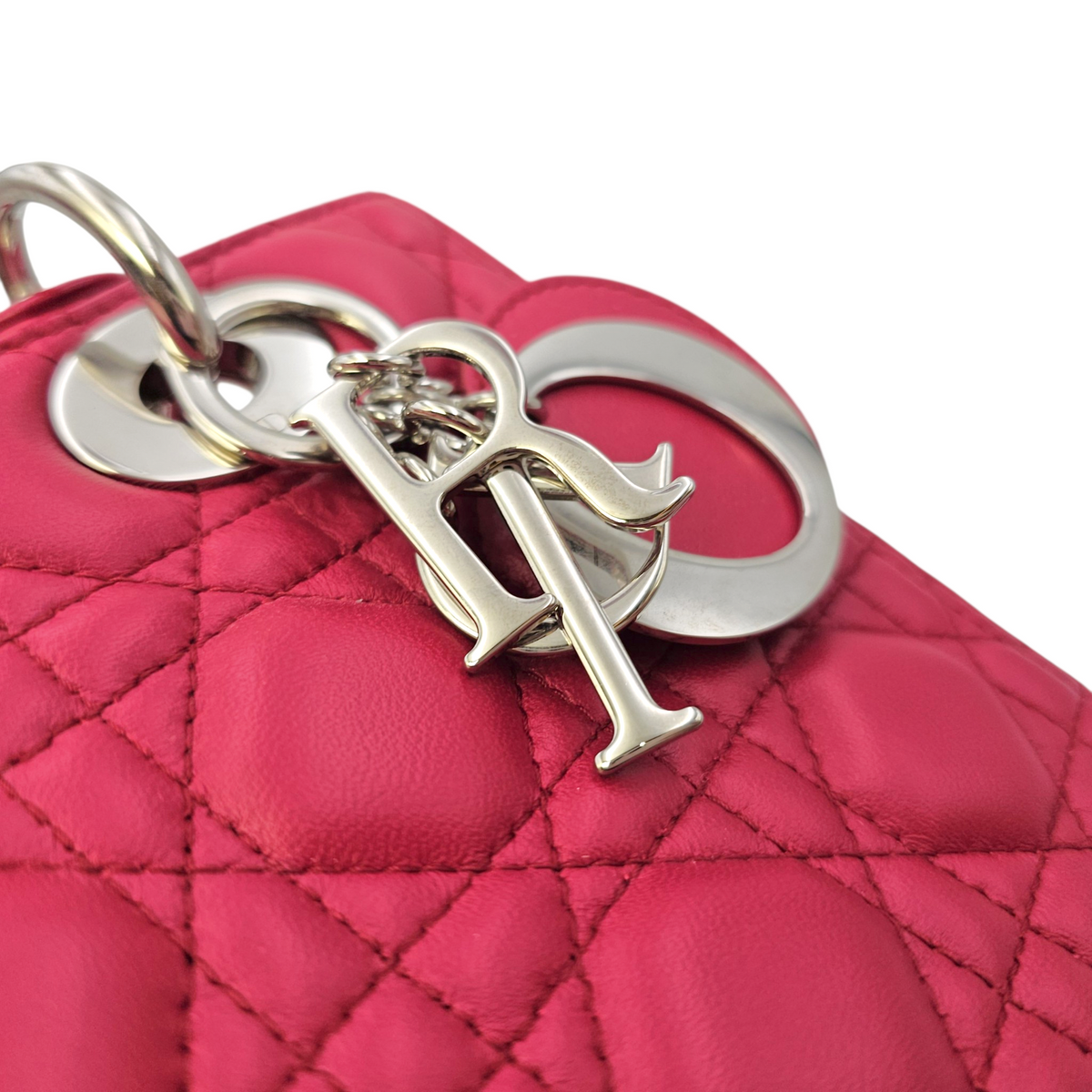 Lady Dior Red Top Handle Bag in Lambskin Silver hardware