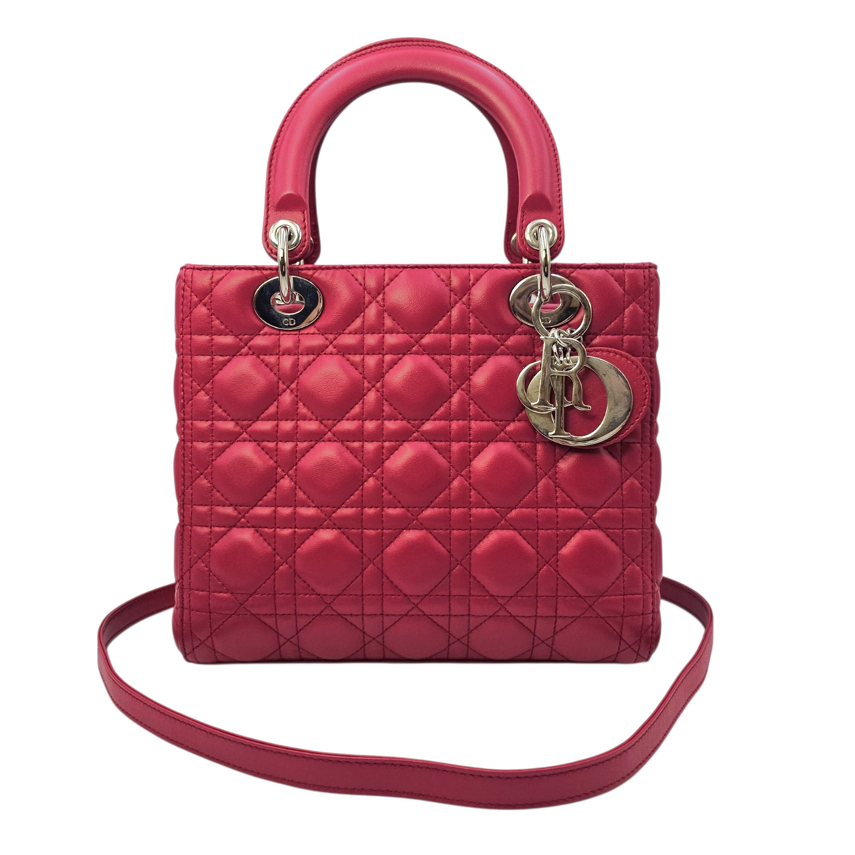 Lady Dior Red Top Handle Bag in Lambskin Silver hardware