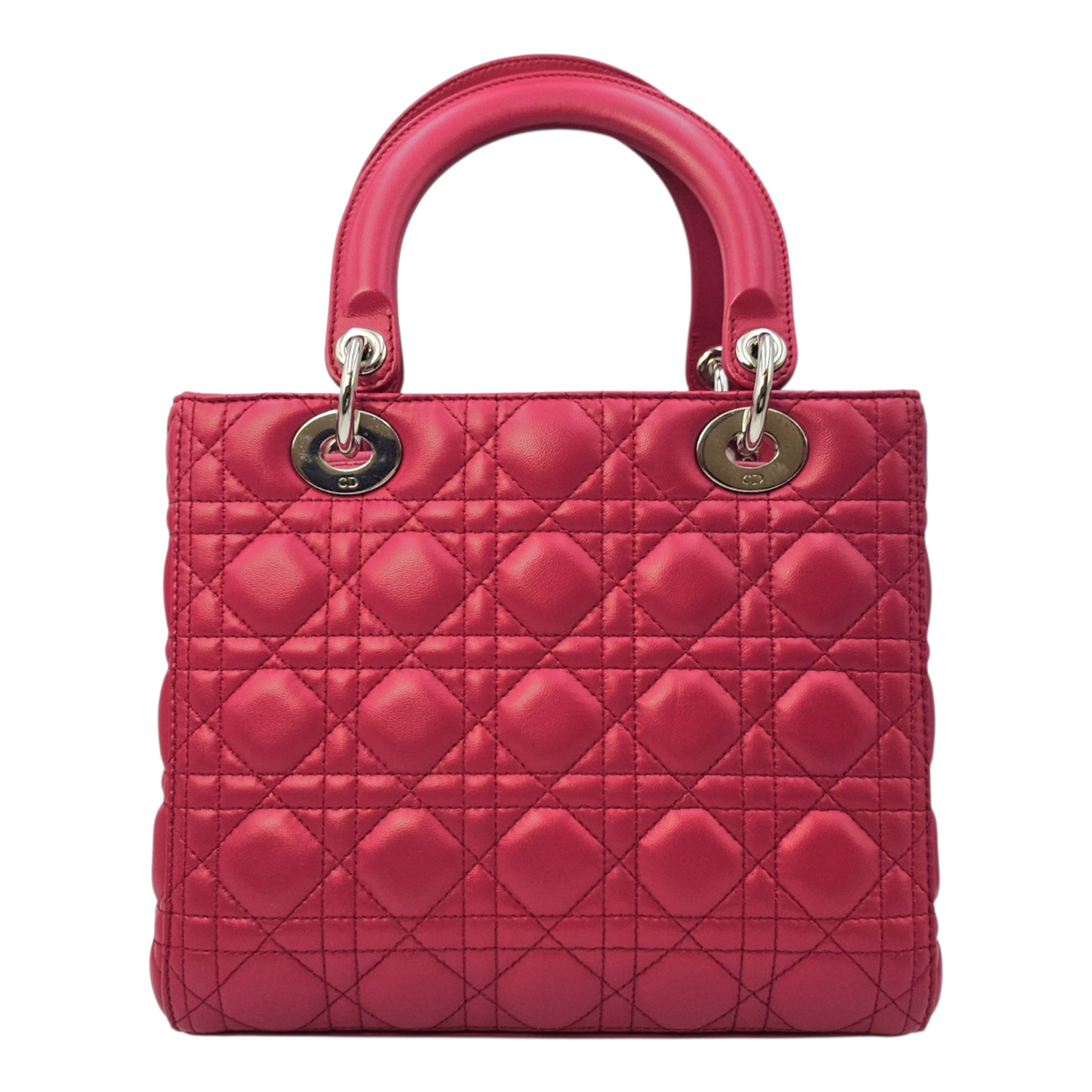 Lady Dior Red Top Handle Bag in Lambskin Silver hardware