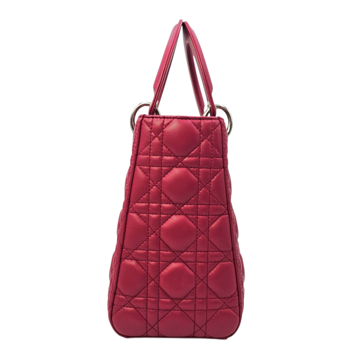 Lady Dior Red Top Handle Bag in Lambskin Silver hardware